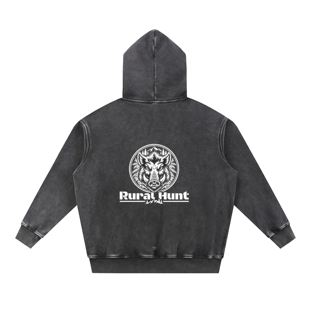 Unisex Rural Hunt Snow Wash Fleece Oversize Hoodie