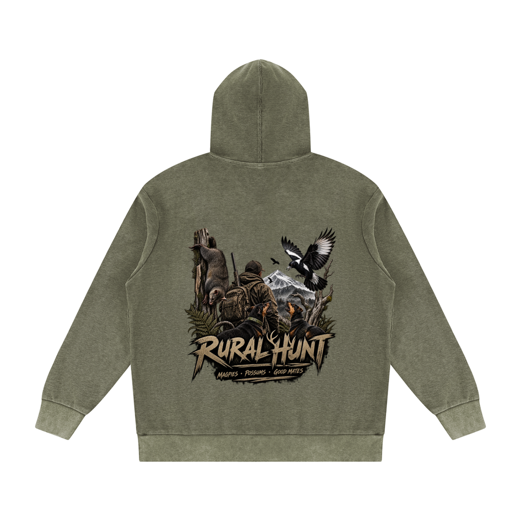 Rural Hunt – Magpies & Possums Mineral Wash Oversized Hoodie