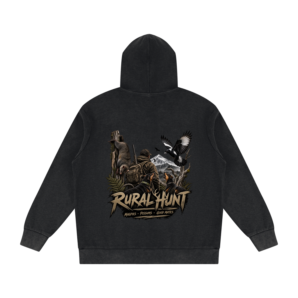 Rural Hunt – Magpies & Possums Mineral Wash Oversized Hoodie