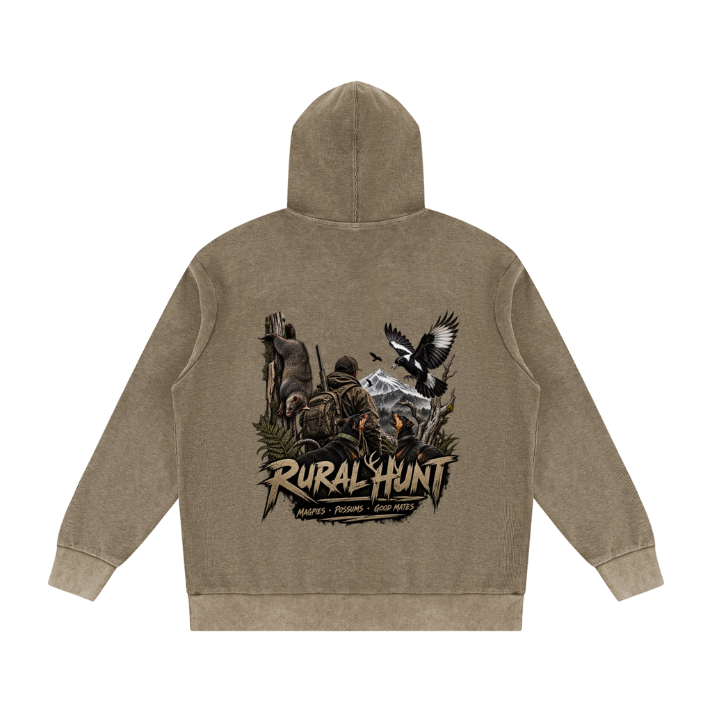 Rural Hunt – Magpies & Possums Mineral Wash Oversized Hoodie