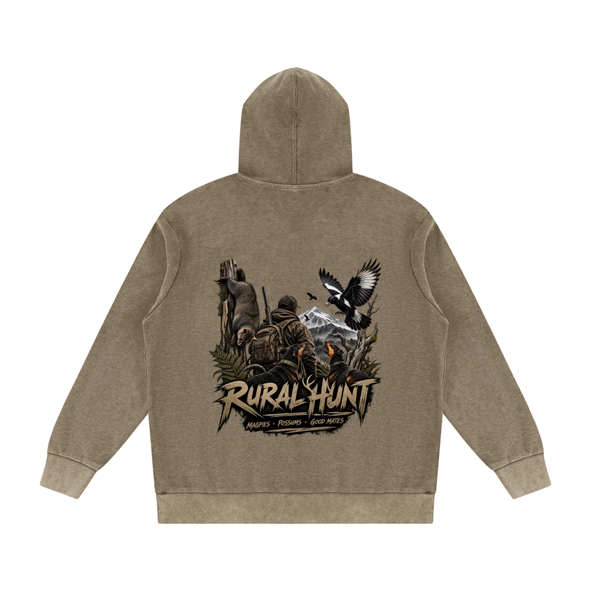 Rural Hunt – Magpies & Possums Mineral Wash Oversized Hoodie
