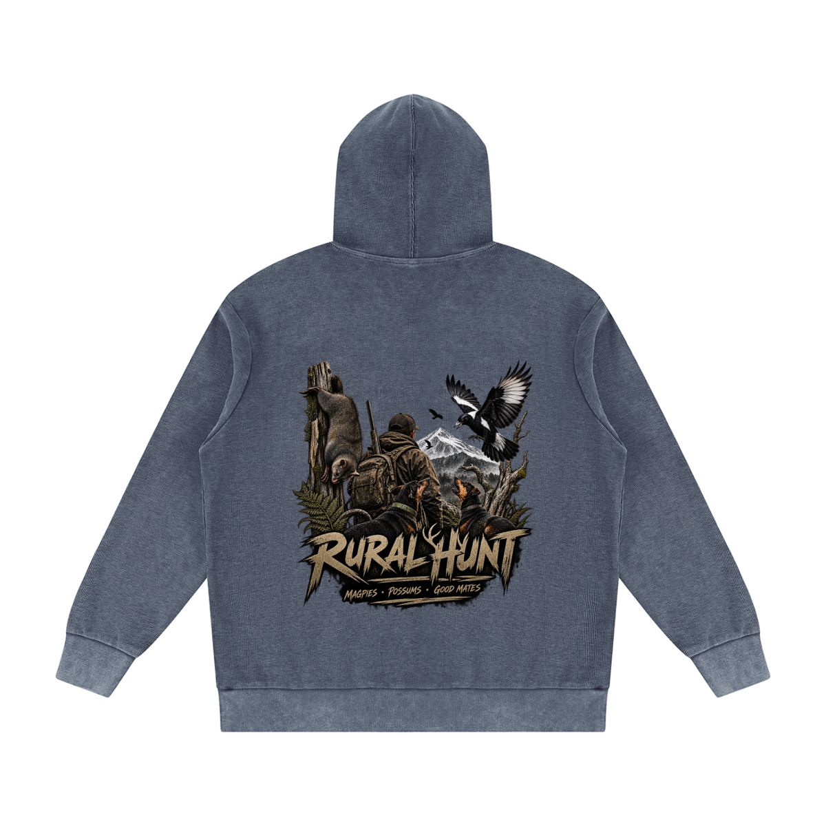 Rural Hunt – Magpies & Possums Mineral Wash Oversized Hoodie