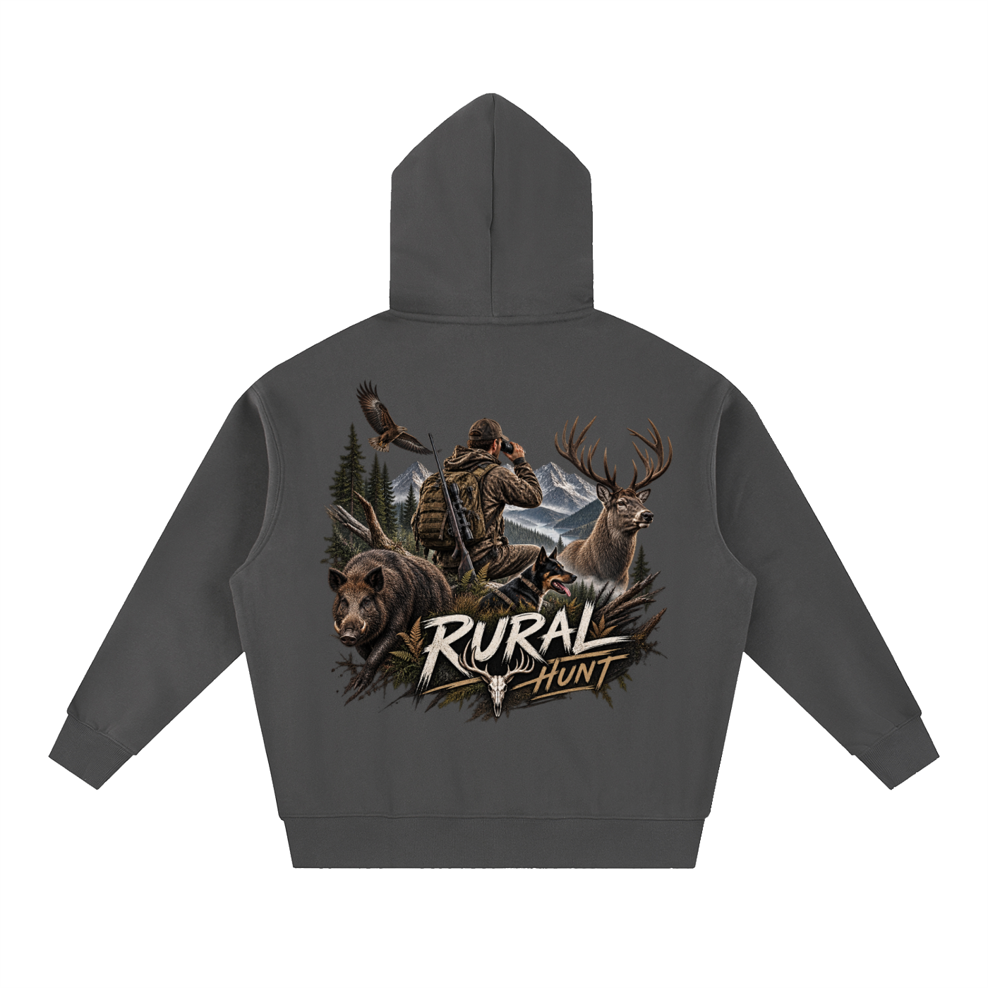 Rural Hunt Essential – Men’s Oversized Boxy Fit Fleece Hoodie